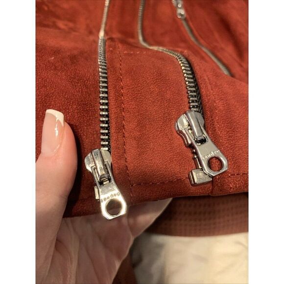 Sandro Paris Authentic Adaya Suede Leather Red Long Sleeve Moto Jacket 1 Xs - Picture 9 of 16